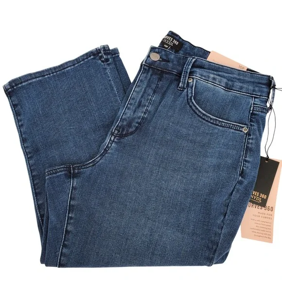 NYDJ Curves 360 Womens 10P Slim Straight Crop Jeans Caliente Dark Wash Denim - Picture 3 of 10